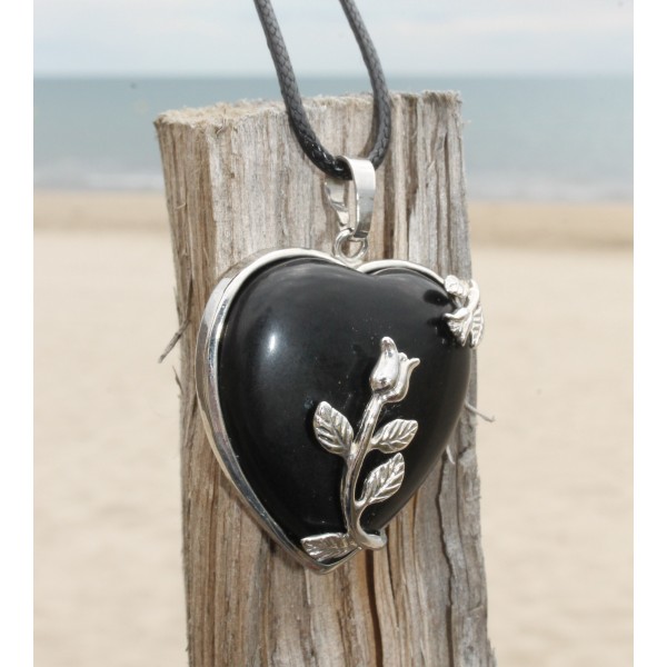  Collier Cœur Obsidienne noir