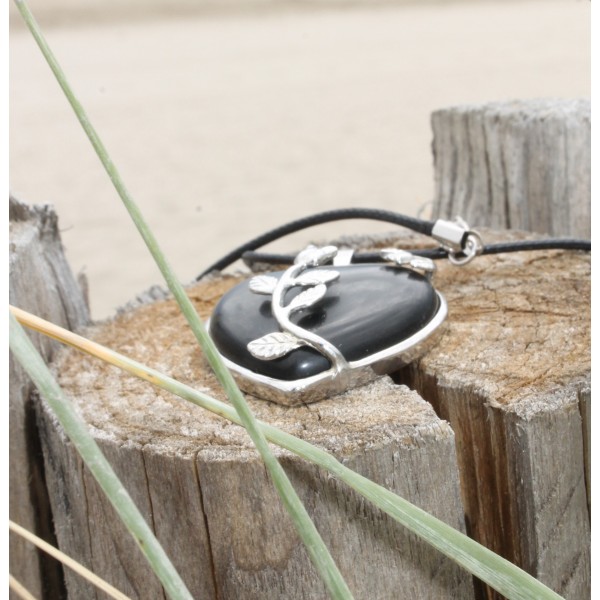  Collier Cœur Obsidienne noir