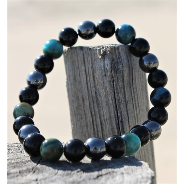 Bracelet de protection pour homme et femme Oeil de tigre et Agate noir