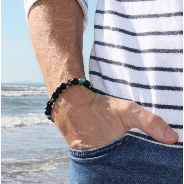 Bracelet de protection pour homme et femme Oeil de tigre et Agate noir