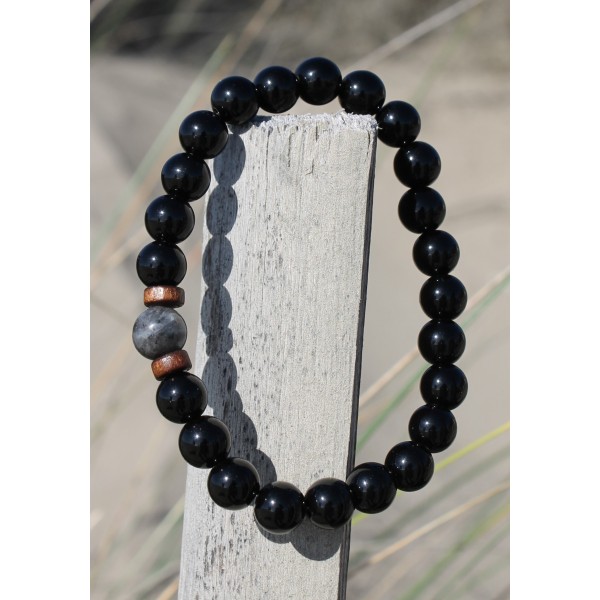 Bracelet en pierre de lune et obsidienne noire