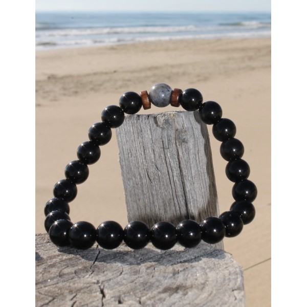 Bracelet en pierre de lune et obsidienne noire