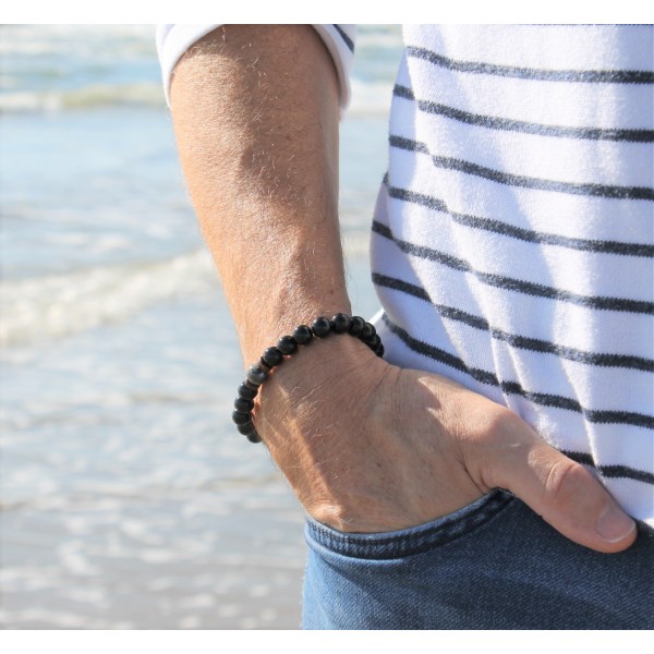 Bracelet en pierre de lune et obsidienne noire