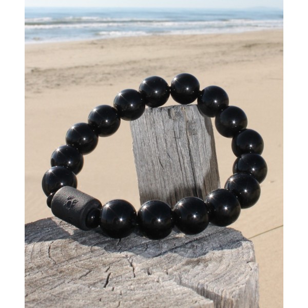 Bracelet en pierre d'Obsidienne noire motif "dragon"