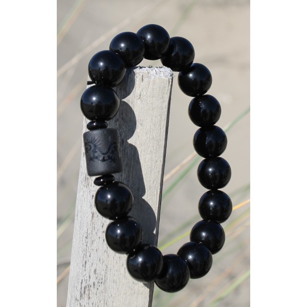 Bracelet en pierre d'Obsidienne noire motif "dragon"