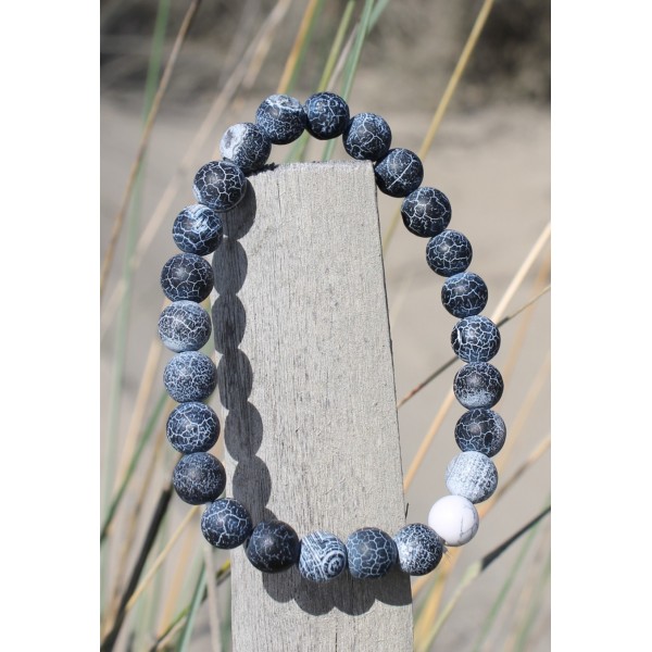 Bracelet pour homme Onyx, Howlite, Pierre de lave