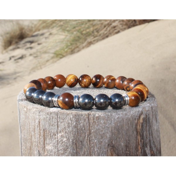 Bracelet "protection" en Hématite et œil de tigre
