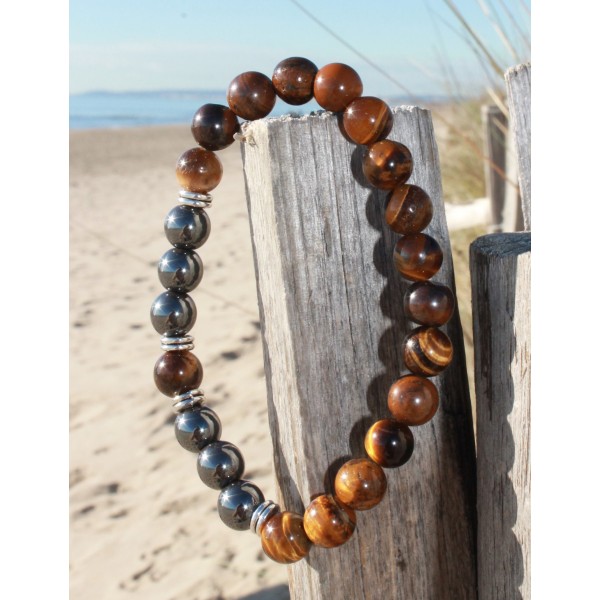 Bracelet "protection" en Hématite et œil de tigre