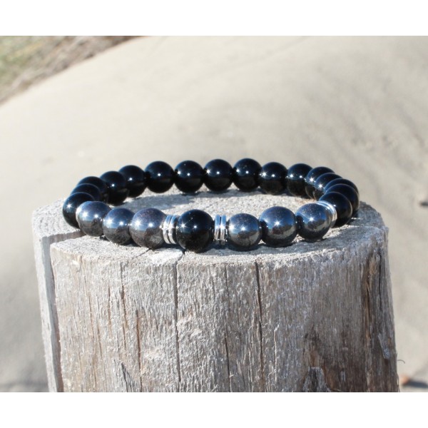Bracelet pour homme oeil de tigre, labradorite, jaspe et crâne