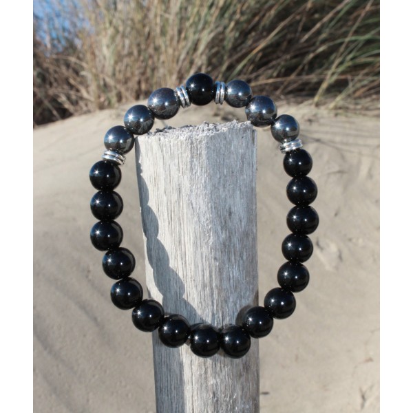 Bracelet pour homme oeil de tigre, labradorite, jaspe et crâne