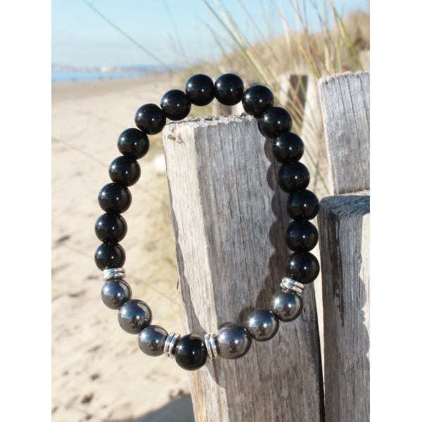 Bracelet pour homme oeil de tigre, labradorite, jaspe et crâne