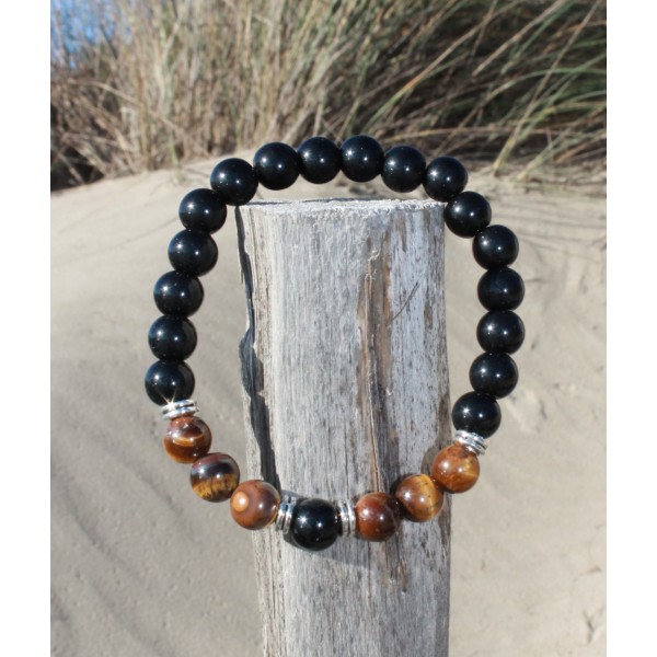 Bracelet "protection" en Obsidienne noire et œil de tigre