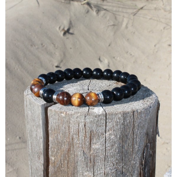 Bracelet "protection" en Obsidienne noire et œil de tigre