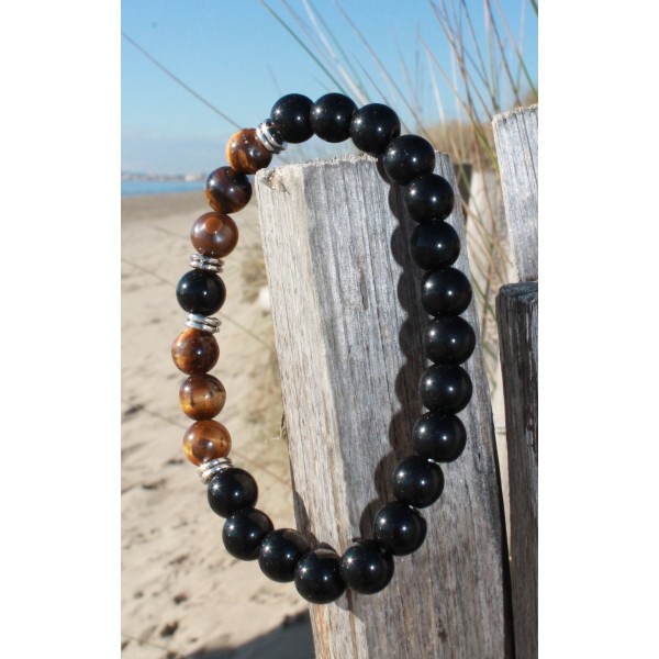 Bracelet "protection" en Obsidienne noire et œil de tigre