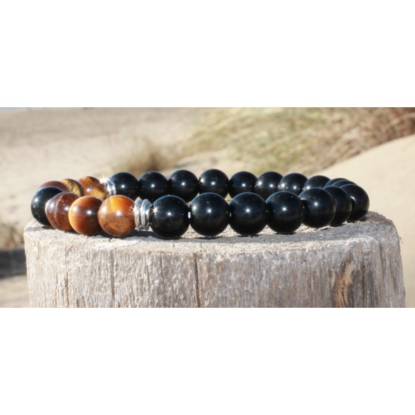 Bracelet "protection" en Obsidienne noire et œil de tigre