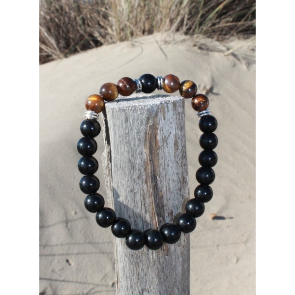 Bracelet "protection" en Obsidienne noire et œil de tigre