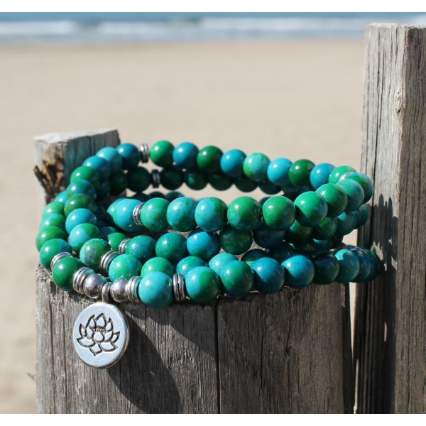 Bracelet mala lotus Malachite - 6mm