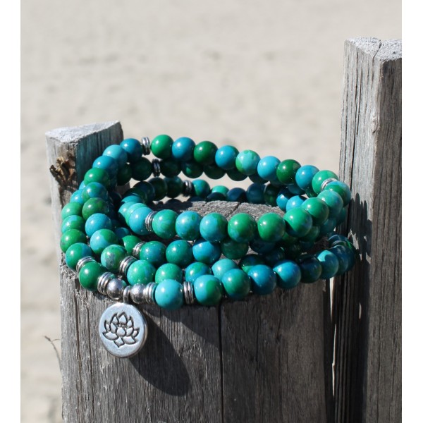 Bracelet mala lotus Malachite - 6mm