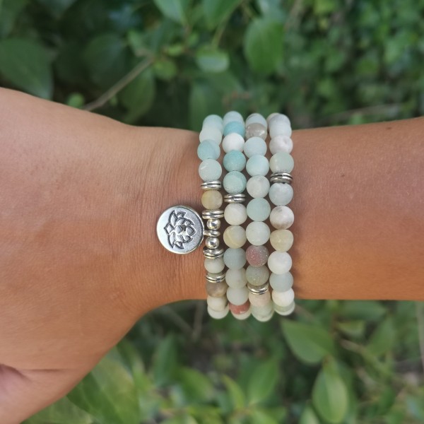 Bracelet mala lotus en pierre d'Amazonite
