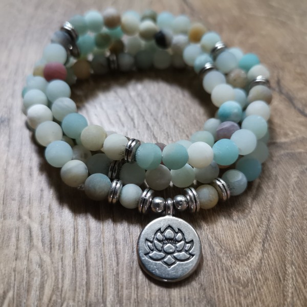 Bracelet mala lotus en pierre d'Amazonite