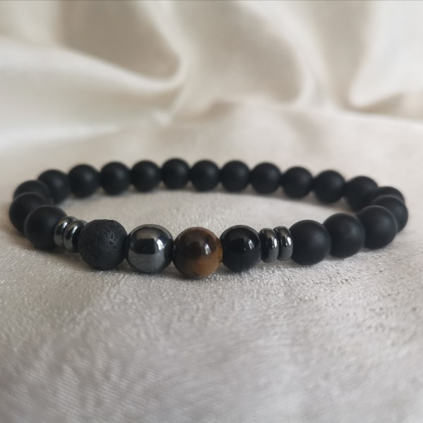 Bracelet de protection pour homme et femme Oeil de tigre et Agate noir