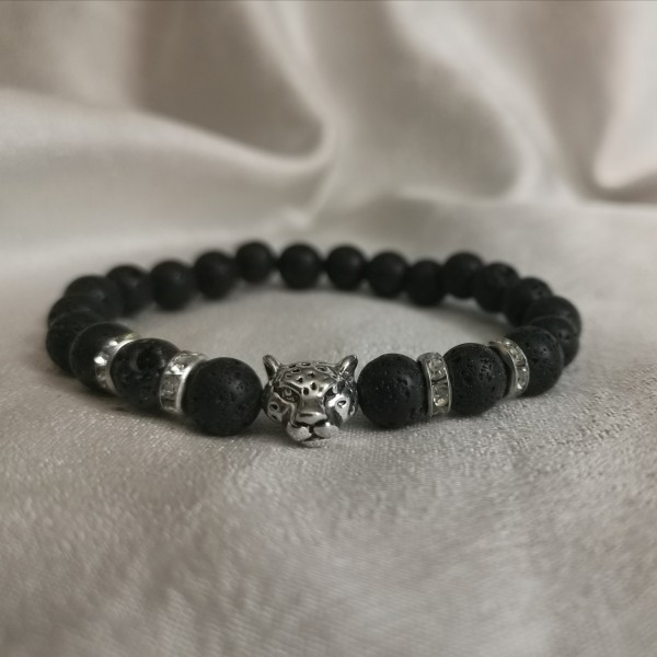 Bracelet pour homme panthère en Pierre de lave
