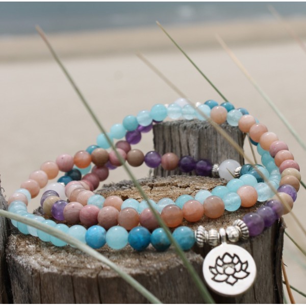 Bracelet mala lotus Amour & Créativité - Pierres 6mm