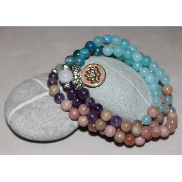 Bracelet mala lotus Amour & Créativité - Pierres 6mm