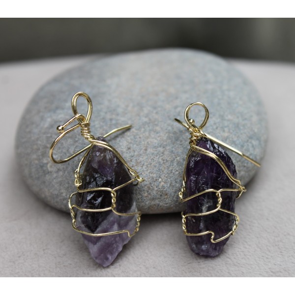 Boucles d'oreilles "goutte" en pierre d'Améthyste
